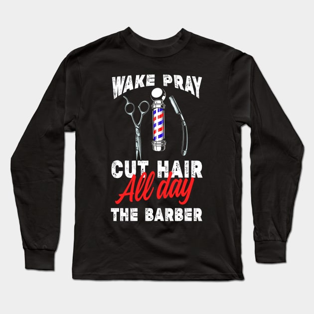 Barber Gift Religious Barber Gifts Christian Catholic Muslim Barber Pole Tee Long Sleeve T-Shirt by InnerMagic